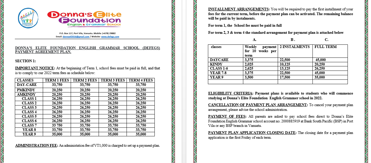 Fee Structure 2022